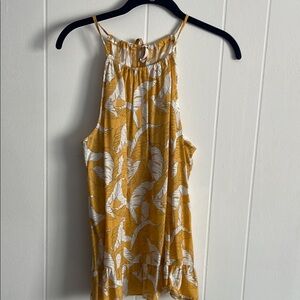 Women’s Yellow Halter Tank Top with White Leaf Print